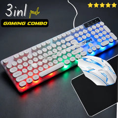 Original 3-in-1 Wired RGB Gaming Combo: Backlit Keyboard with FN Shortcuts - Mouse & Mouse Pad Set for PC/Laptop (Black and White) 104 keys -By Panorama