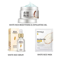 Bioaqua- Pack Of 3 White Rice Glowing Beauty Care Series Skin Care Brightening & Moisturizing Facial Kit Serum , Rice Gel & Sheet Mask